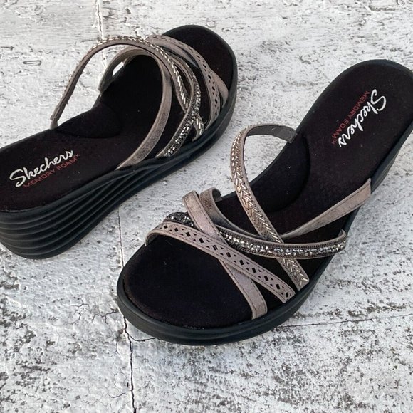 Sketchers Women Sandal Memory Foam Strappy Heel Shoes Size 11 - Picture 6 of 10